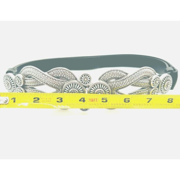 Chico’s Black Leather Belt M/L Silver Filigree Buckle Adjustable 27–43 Statement - Picture 5 of 5
